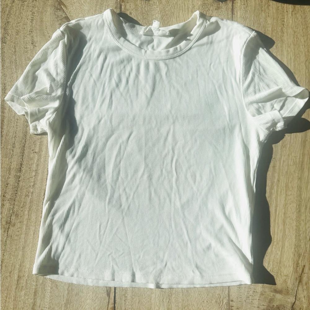 Pink Rose White Ribbed Tee